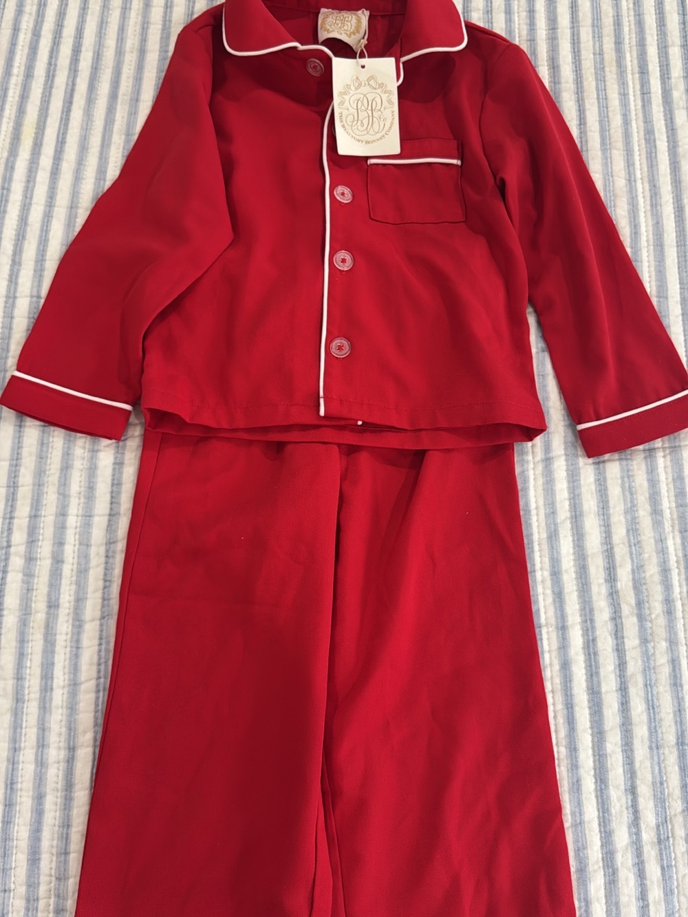 The Beaufort Bonnet Company Red Pajama Set with White Piping